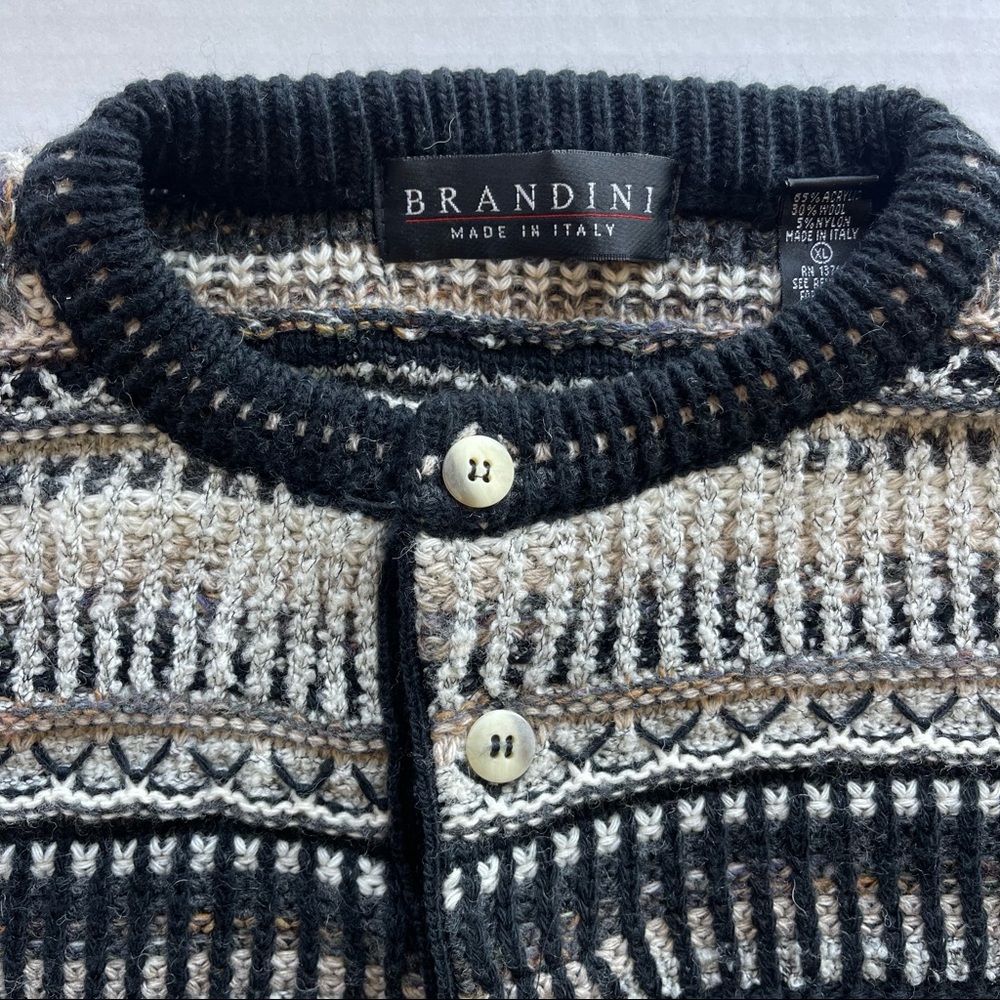 1980s-1990s Vintage Blue and Brown Knitted Pull Over Crew  Mens Size XL - Picture 5 of 14